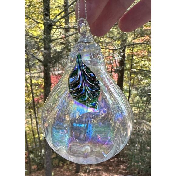Vtg Dansk Blown Glass Iridescent Pear Shaped Christmas Holiday Ornament -S73 - Picture 1 of 9